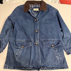 St. John's Bay Blue Denim Barn Jacket with Brown Collar